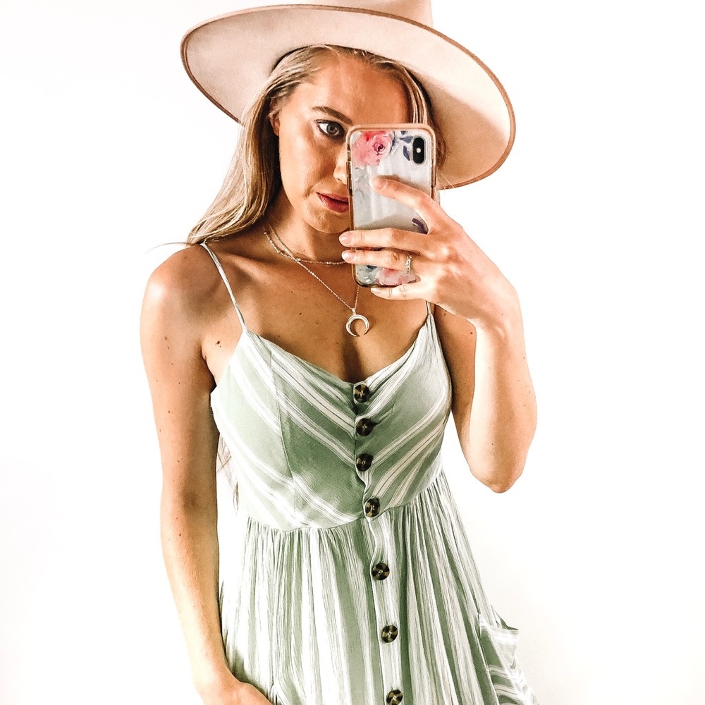 Sea foam Stripe Button Down Retro Dress - Picture 4 of 7